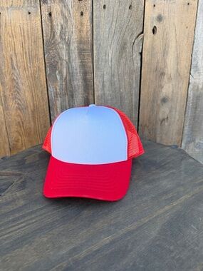 Women’s Red and White Trucker Hat - Classic Mesh Baseball Cap